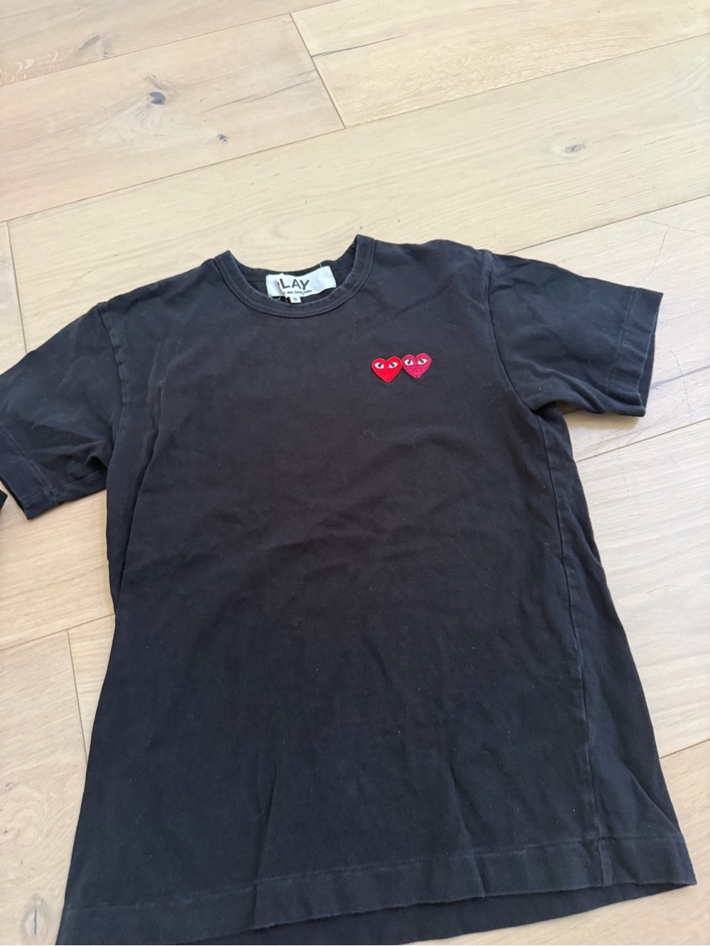 Comme de Garcon Black Tee with Red Heart Patch